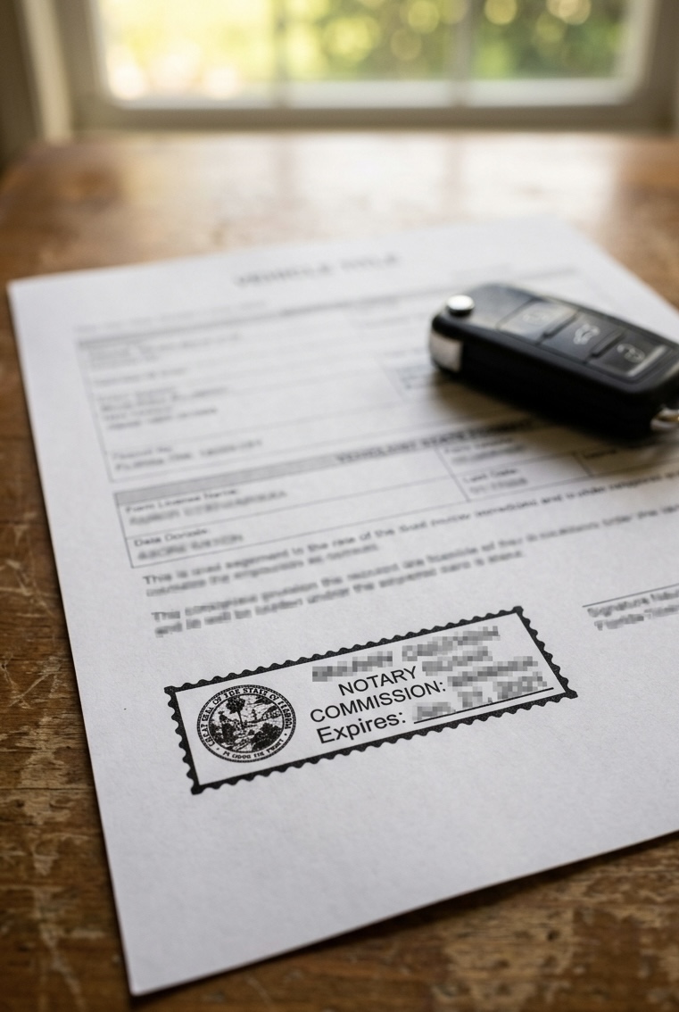 Palm Beach County mobile title transfer notary — correct format for Florida DMV processing