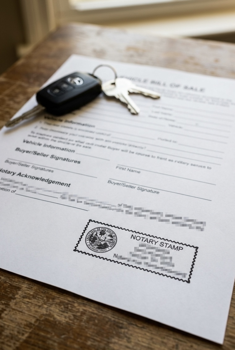 Palm Beach County mobile vehicle document notary — bill of sale and DMV form notarization at your location